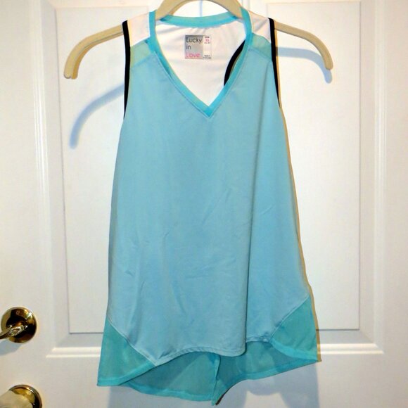 Lucky in Love Blue Racerback Tennis Golf Activewear Top w/Mesh Back Slit XS 0-2 - Picture 16 of 16